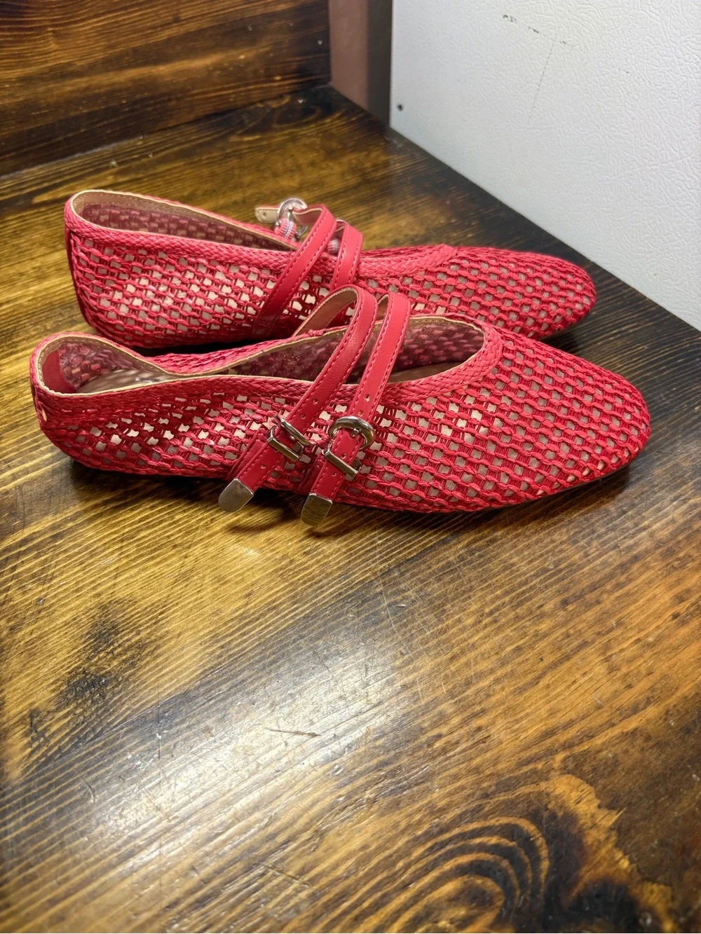 Madden NYC Red Strappy Open Knit Flats Size 6